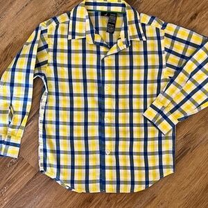 EUC Boys Nautica Yellow Blue Plaid Long Sleeve Button Up Shirt Size S 4